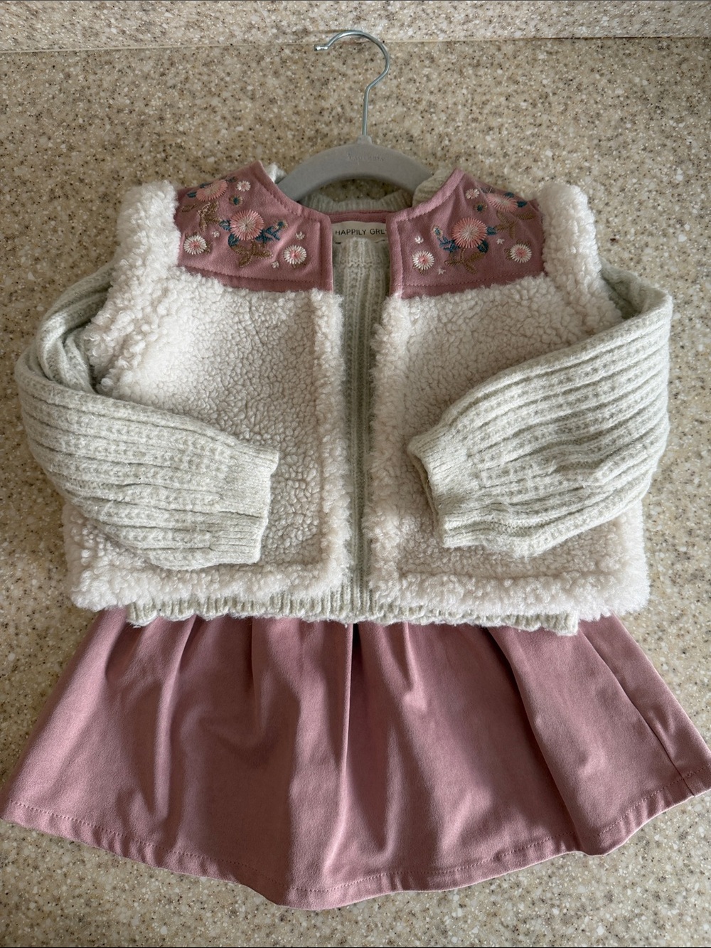 2T Kids Cozy Sherpa Jacket with Dusty Pink Embroidered Yoke